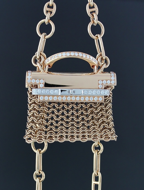 (image for) ORIGINAL 18K PINK GOLD HERMES DIAMOND PENDENT AND NECKLACE